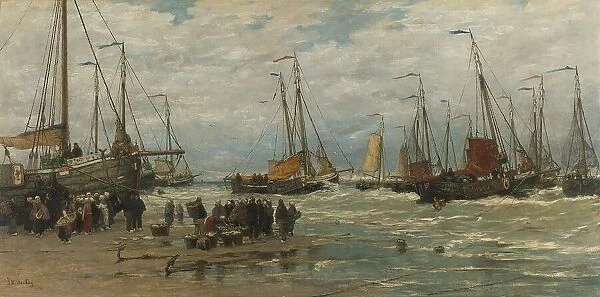 Fishing Pinks in Breaking Waves, c.1875-c.1885. Creator: Hendrik Willem Mesdag