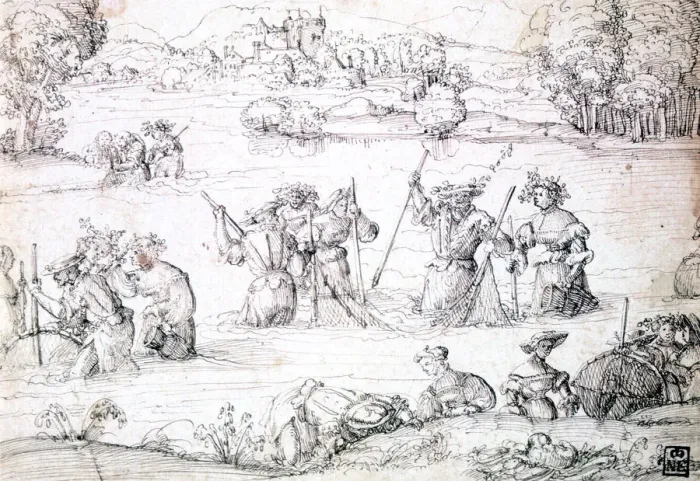 Framed Print : Fishing in the Rain, c1513-1553. Artist: Augustin Hirschvogel Framed Print : Fishing in the Rain, c1513-1553. Artist: Augustin Hirschvogel