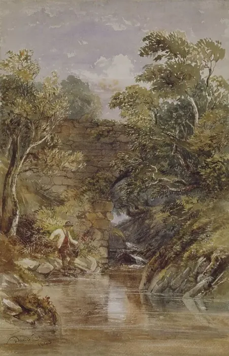 Framed Print : Fishing, A Risky Position, 1843. Creator: David Cox the Younger Framed Print : Fishing, A Risky Position, 1843. Creator: David Cox the Younger