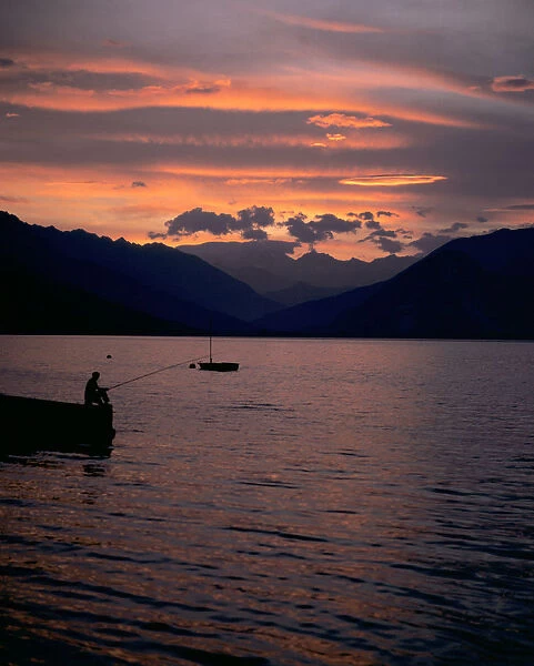 Fishing at sunset, Lake Maggiore, Italy