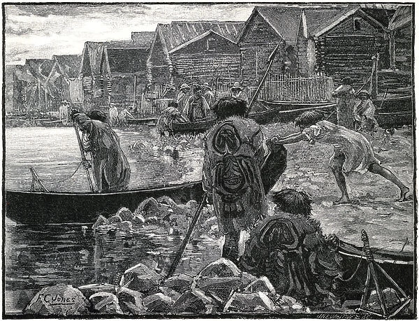 Fishing among the Thlinkits in Alaska, 1882. Artist: J Whitney