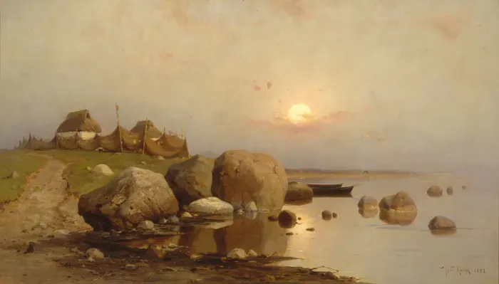 Framed Print : A fishing village, 1892. Artist: Klever, Juli Julievich (Julius), von (1850-1924) Framed Print : A fishing village, 1892. Artist: Klever, Juli Julievich (Julius), von (1850-1924)