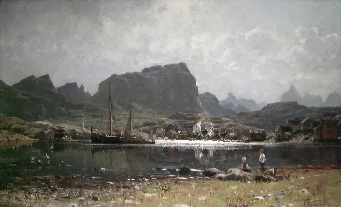 Framed Print : A fishing Village in the North of Norway, 1880. Creator: Adelsteen Normann Framed Print : A fishing Village in the North of Norway, 1880. Creator: Adelsteen Normann