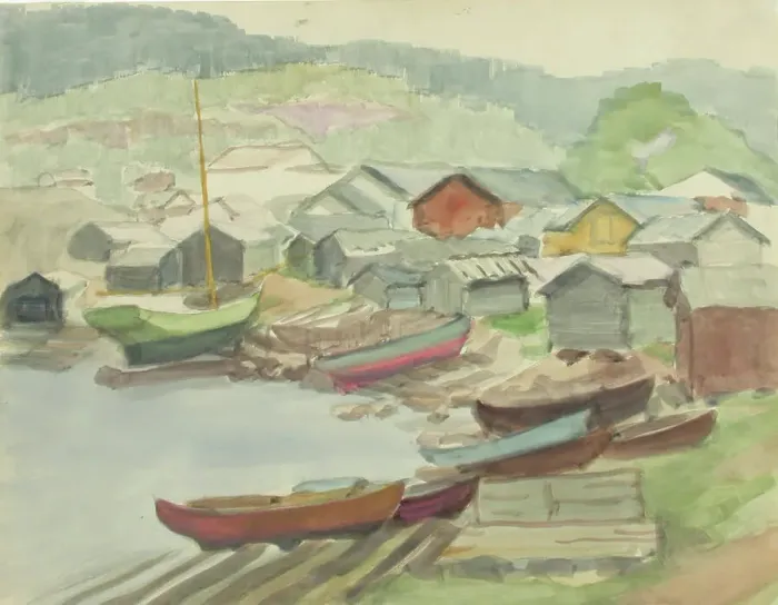 Framed Print : Fishing village in Suursaari, 1933. Creator: Evert Roos Framed Print : Fishing village in Suursaari, 1933. Creator: Evert Roos