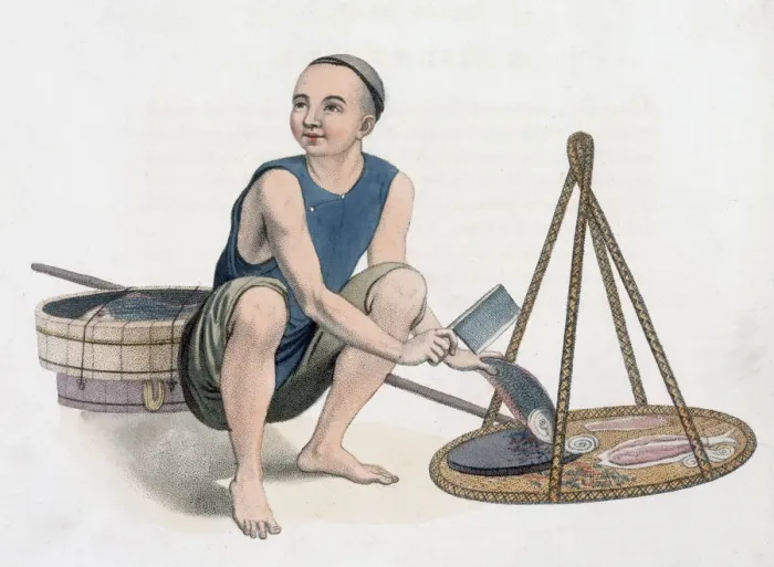 Framed Print : A fishmonger, 1800. Artist: J Dadley Framed Print : A fishmonger, 1800. Artist: J Dadley
