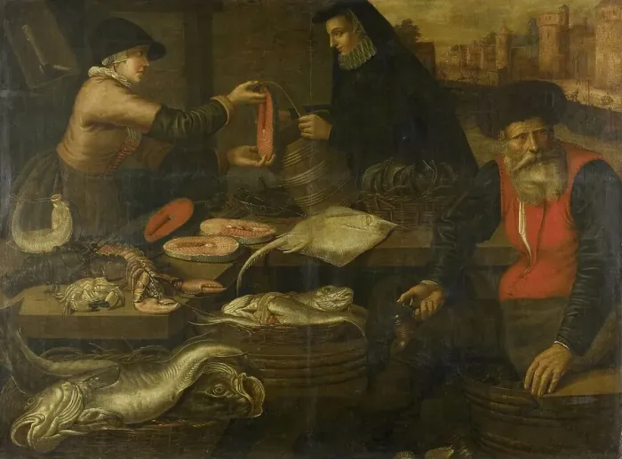 Framed Print : Fishmongers, 1617. Creator: Jacob van Nieulandt