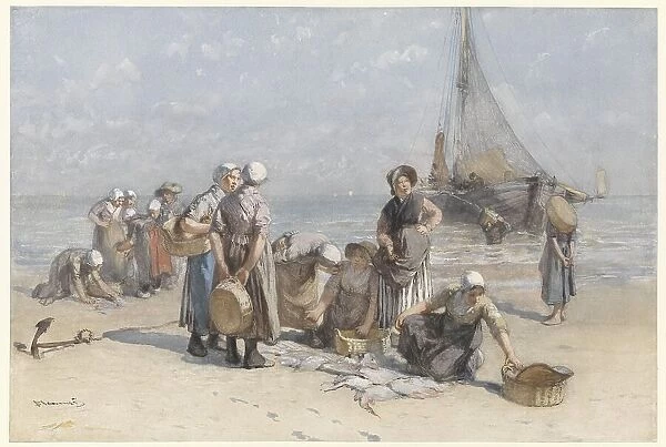 Fishwives on the Beach at Scheveningen, c.1880-c.1885. Creator: Bernardus Johannes Blommers