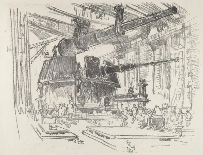 Framed Print : Fitting Guns in Turrets, 1916. Creator: Joseph Pennell Framed Print : Fitting Guns in Turrets, 1916. Creator: Joseph Pennell