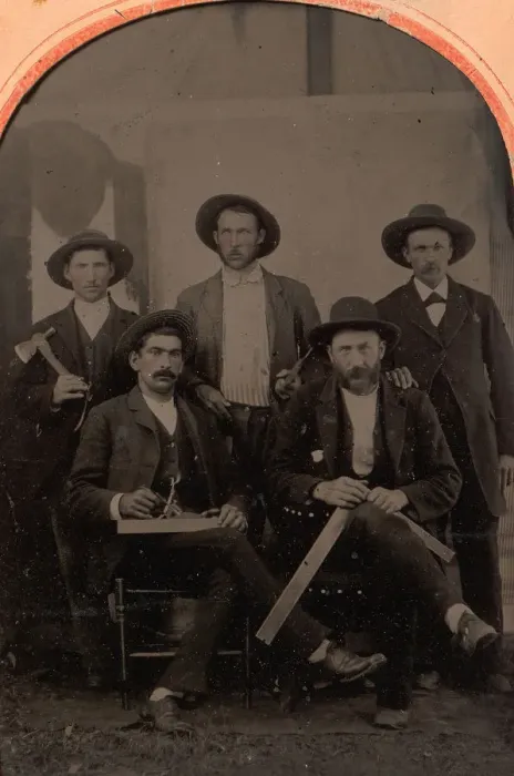 Framed Print : [Five Carpenters], 1870-80s. Creator: Unknown