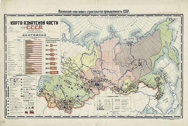 The Five-Year Plan of New Construction of Industry of the USSR: Map of the Asiatic Part... 1930 Creator: I. A. Kalinnikov