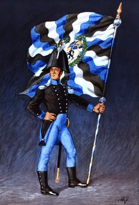 Framed Print : Flag bearer from the canton of Grisons, c Framed Print : Flag bearer from the canton of Grisons, c