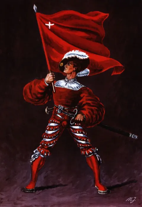 Framed Print : Flag bearer from the canton of Schwytz, c Framed Print : Flag bearer from the canton of Schwytz, c