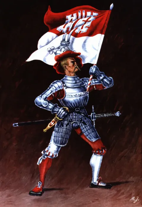 Framed Print : Flag bearer from the canton of Unterwald, c Framed Print : Flag bearer from the canton of Unterwald, c