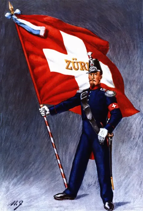 Framed Print : Flag bearer from the canton of Zurich, c Framed Print : Flag bearer from the canton of Zurich, c