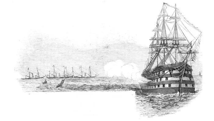 Framed Print : The Flag-Ship Ocean, saluting the Royal Squadron, at the Nore, 1844 Framed Print : The Flag-Ship Ocean, saluting the Royal Squadron, at the Nore, 1844