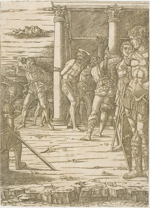 Framed Print : The Flagellation of Christ, with the Landscape Background, 1475 / 80. Creator: School of Andrea Mantegna Framed Print : The Flagellation of Christ, with the Landscape Background, 1475 / 80. Creator: School of Andrea Mantegna