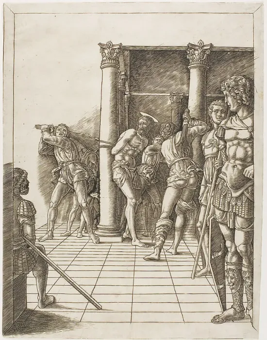 Framed Print : The Flagellation of Christ, with the Pavement, 1475 / 80. Creator: School of Andrea Mantegna Framed Print : The Flagellation of Christ, with the Pavement, 1475 / 80. Creator: School of Andrea Mantegna