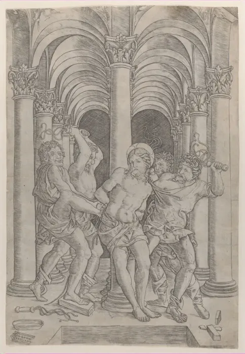 Framed Print : The Flagellation of Christ who is tied to a column at center set within an arcade, 1509 Framed Print : The Flagellation of Christ who is tied to a column at center set within an arcade, 1509
