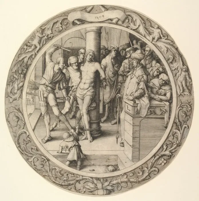 Framed Print : The Flagellation, from the Circular Passion, 1509. Creator: Lucas van Leyden Framed Print : The Flagellation, from the Circular Passion, 1509. Creator: Lucas van Leyden