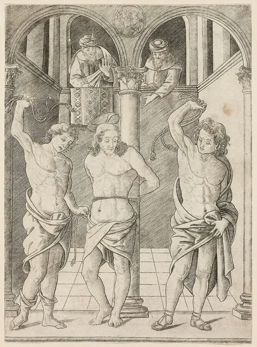Framed Print : The Flagellation, plate 7 from the Life of the Virgin and Christ, c.1470. Creator: Francesco Rosselli Framed Print : The Flagellation, plate 7 from the Life of the Virgin and Christ, c.1470. Creator: Francesco Rosselli