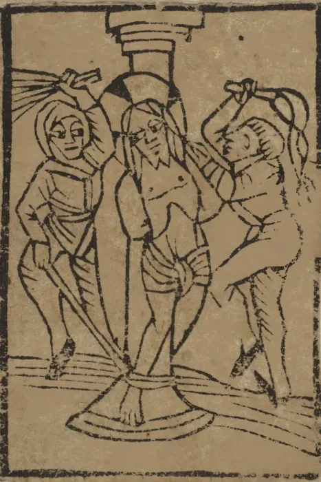 Framed Print : The Flagellation (Schr. 308c), 15th century. 15th century. Creator: Anon Framed Print : The Flagellation (Schr. 308c), 15th century. 15th century. Creator: Anon