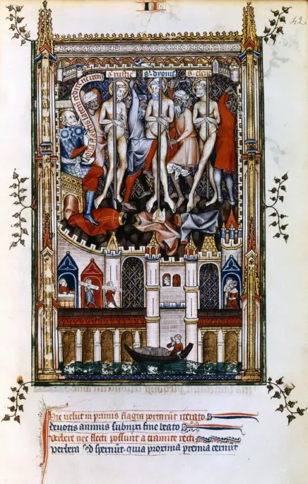 Framed Print : Flagellation of St Denis, St Rusticus and St Eleutherius, 1317 Framed Print : Flagellation of St Denis, St Rusticus and St Eleutherius, 1317