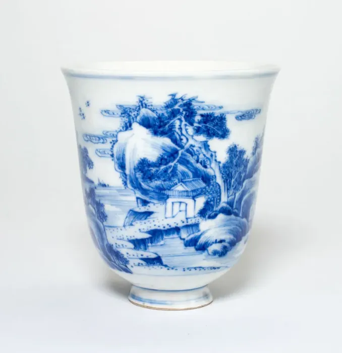Framed Print : Flared Cup with Figures in a Mountain Landscape, Ming or Qing dynasty Framed Print : Flared Cup with Figures in a Mountain Landscape, Ming or Qing dynasty