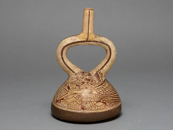 Flat-Bottomed Stirrup Spout Vessel Depicting Costumed Runners, 100 B. C.  /  A. D. 500