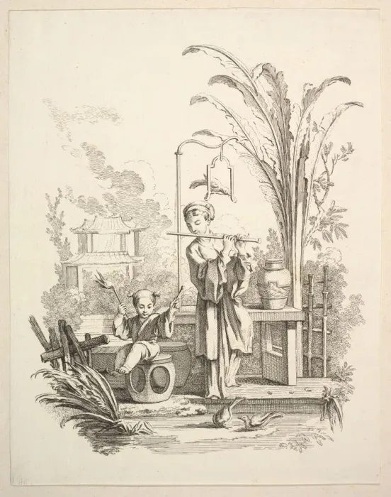 Framed Print : Flautist and a Child Timpanist, ca. 1742. Creator: Gabriel Huquier Framed Print : Flautist and a Child Timpanist, ca. 1742. Creator: Gabriel Huquier