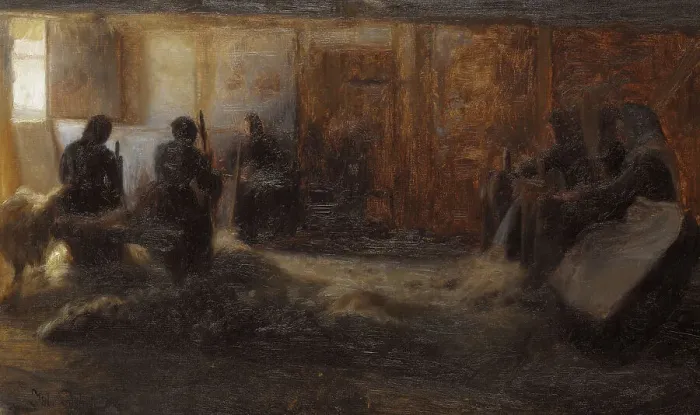 Framed Print : Flax-beating at Tidsvilde, Själland, 1887. Creator: Julius Paulsen Framed Print : Flax-beating at Tidsvilde, Själland, 1887. Creator: Julius Paulsen
