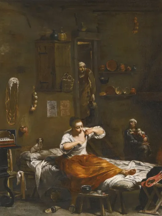 Framed Print : The Flea Hunt. Artist: Crespi, Giuseppe Maria (1665-1747) Framed Print : The Flea Hunt. Artist: Crespi, Giuseppe Maria (1665-1747)
