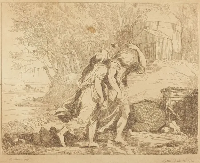 Framed Print : Two Fleeing Figures (Atlanta and Hippomenes?), 1784. Creator: Lydia Bates Framed Print : Two Fleeing Figures (Atlanta and Hippomenes?), 1784. Creator: Lydia Bates