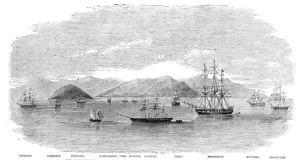The Fleet in China under Admiral Jones assembled off Kintang prior to the occupation of Chusan, 1860 Creator: Unknown