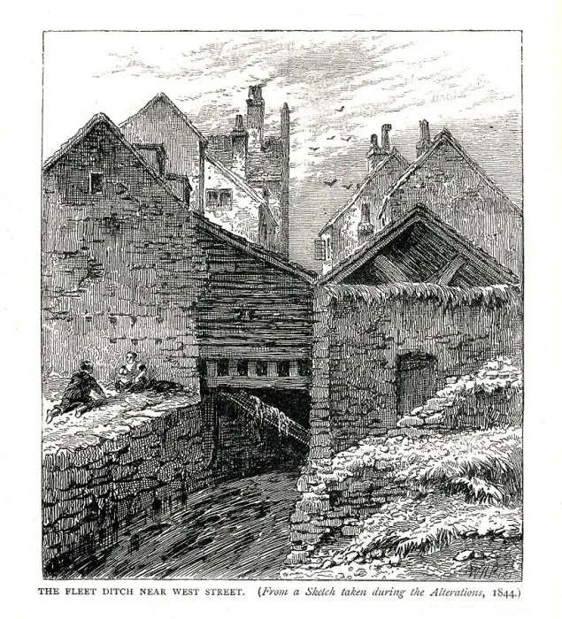 Framed Print : The Fleet Ditch near West Street, during alterations, 1844 Framed Print : The Fleet Ditch near West Street, during alterations, 1844