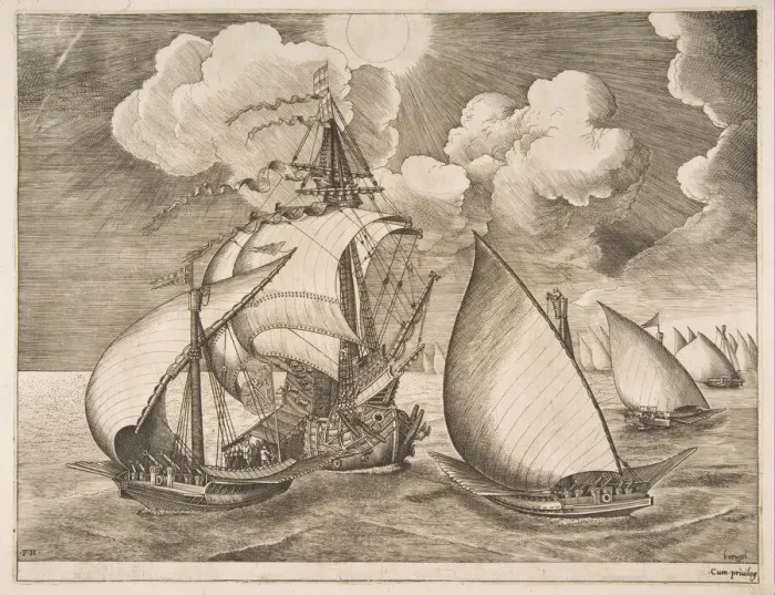 Framed Print : Fleet of Galleys Escorted by a Caravel from The Sailing Vessels, 1561-65 Framed Print : Fleet of Galleys Escorted by a Caravel from The Sailing Vessels, 1561-65
