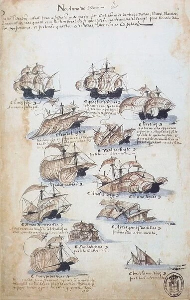 The fleet of Pedro Alvares Cabral in 1500. From Livro das Armadas, ca 1568