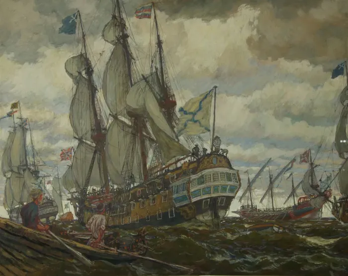 Framed Print : The fleet of Peter I, 1909. Artist: Lanceray (Lansere), Evgeny Evgenyevich (1875-1946) Framed Print : The fleet of Peter I, 1909. Artist: Lanceray (Lansere), Evgeny Evgenyevich (1875-1946)