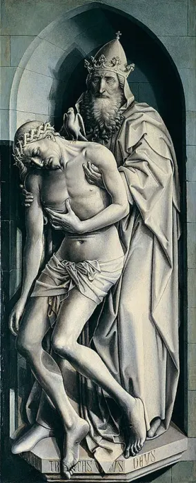 Framed Print : The Flemalle Panels: The Holy Trinity. Artist: Campin, Robert (ca. 1375-1444) Framed Print : The Flemalle Panels: The Holy Trinity. Artist: Campin, Robert (ca. 1375-1444)