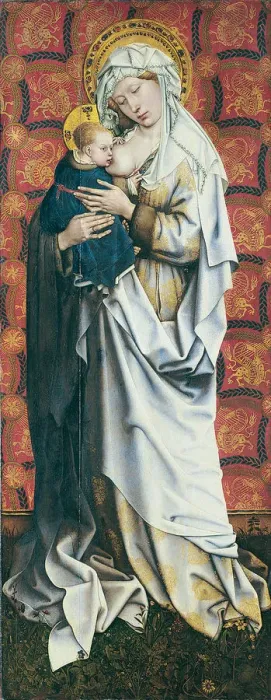 Framed Print : The Flemalle Panels: Virgin suckling the Child. Artist: Campin, Robert (ca. 1375-1444) Framed Print : The Flemalle Panels: Virgin suckling the Child. Artist: Campin, Robert (ca. 1375-1444)