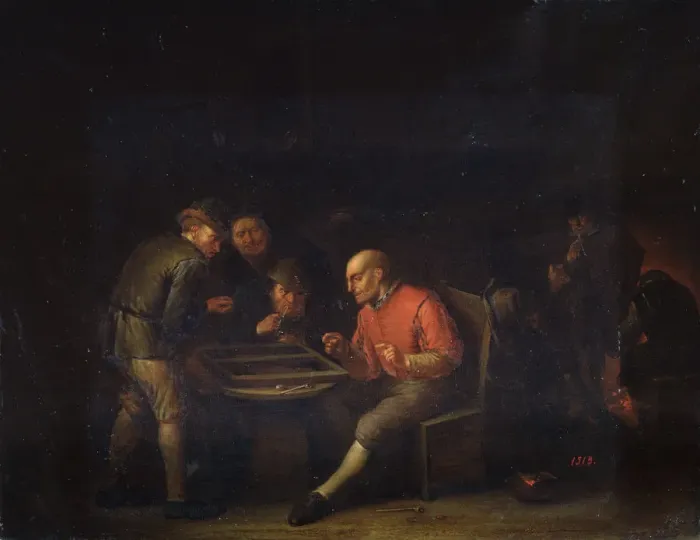 Framed Print : Flemings Playing Dice, 17th century. Artist: Adriaen van Ostade