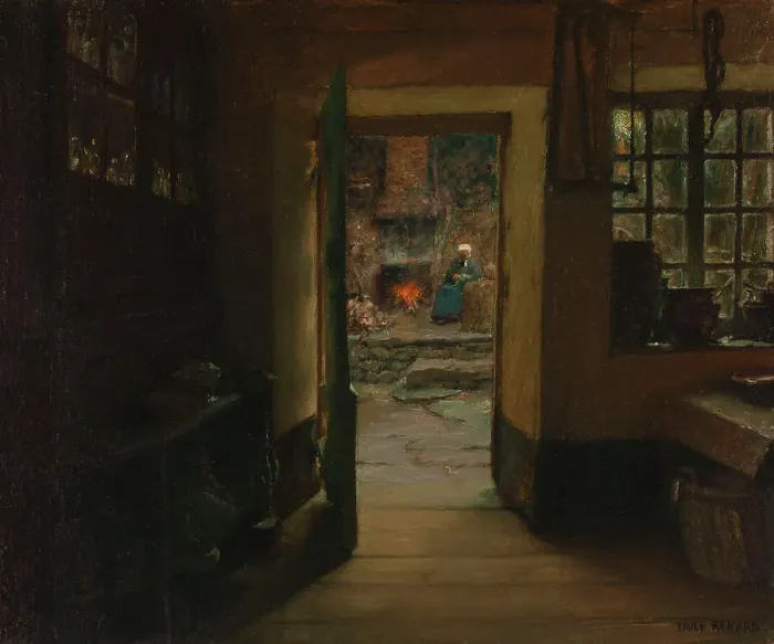 Framed Print : Flemish interior, 1912. Creator: Emile Renard Framed Print : Flemish interior, 1912. Creator: Emile Renard