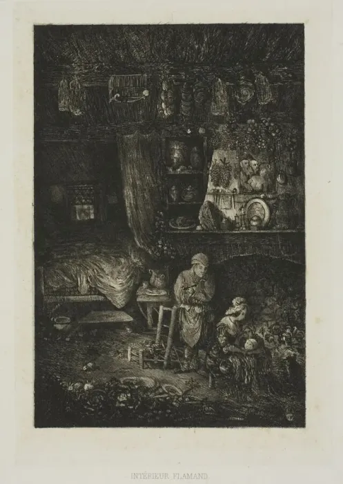 Framed Print : Flemish Interior, from Revue Fantaisiste, 1856. Creator: Rodolphe Bresdin Framed Print : Flemish Interior, from Revue Fantaisiste, 1856. Creator: Rodolphe Bresdin