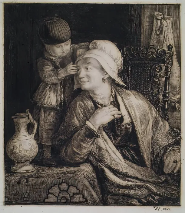 Framed Print : The Flemish Mother, c1820. Creator: David Wilkie Framed Print : The Flemish Mother, c1820. Creator: David Wilkie