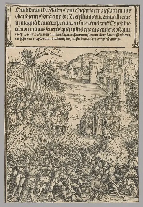 Framed Print : Flemish Rebellion, plate 7 from Historical Scenes from the Life of Emperor...printed c. 1520. Creator: Wolf Traut Framed Print : Flemish Rebellion, plate 7 from Historical Scenes from the Life of Emperor...printed c. 1520. Creator: Wolf Traut