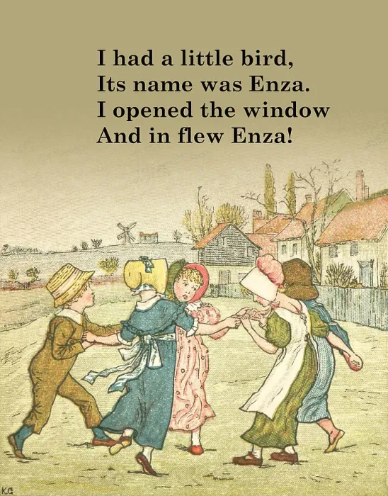 Framed Print : And in flew Enza! Popular children's street rhyme, 1918-1919. Creator: Historic Object Framed Print : And in flew Enza! Popular children's street rhyme, 1918-1919. Creator: Historic Object
