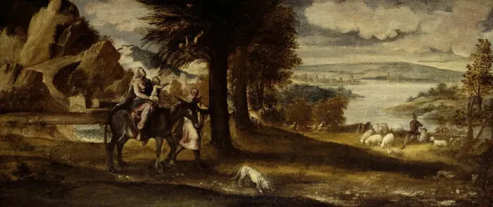 Framed Print : The Flight into Egypt, 1540  /  50. Creator: Andrea Schiavone