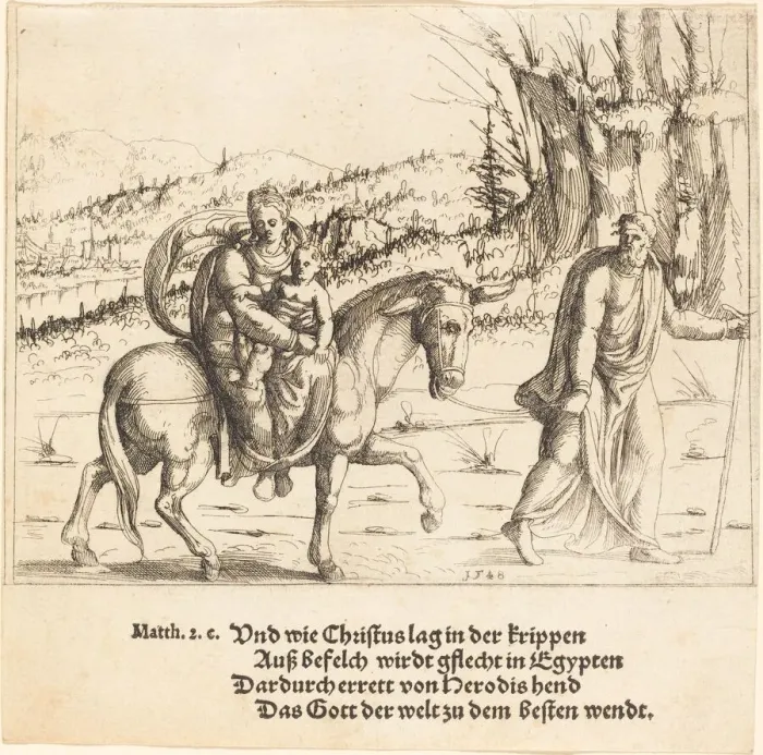 Framed Print : The Flight into Egypt, 1548. Creator: Augustin Hirschvogel Framed Print : The Flight into Egypt, 1548. Creator: Augustin Hirschvogel