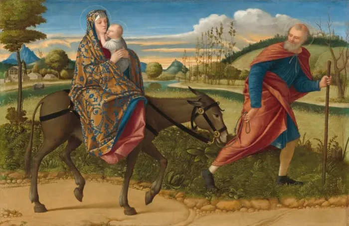 Framed Print : The Flight into Egypt, c. 1515. Creator: Vittore Carpaccio Framed Print : The Flight into Egypt, c. 1515. Creator: Vittore Carpaccio