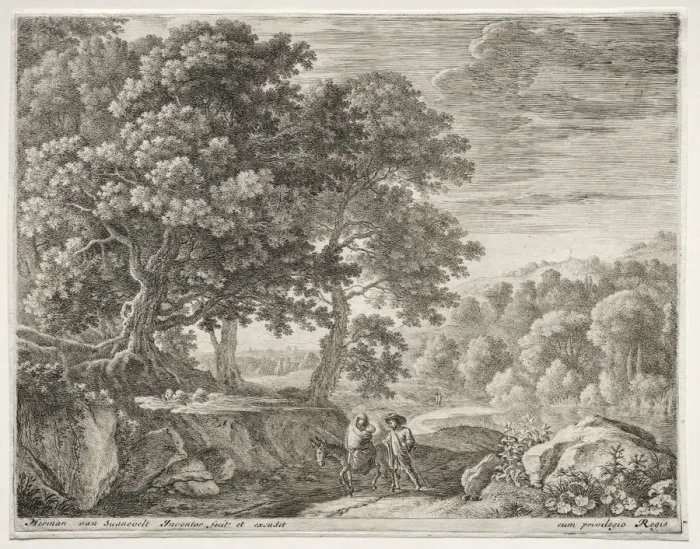 Framed Print : The Flight Into Egypt, c. 1652-1654. Creator: Herman van Swanevelt (Dutch, c. 1600-1655) Framed Print : The Flight Into Egypt, c. 1652-1654. Creator: Herman van Swanevelt (Dutch, c. 1600-1655)