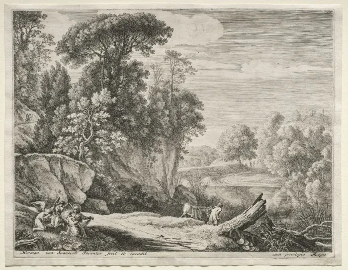 Framed Print : The Flight into Egypt: The Donkey Led to the River. Creator: Herman van Swanevelt (Dutch, c Framed Print : The Flight into Egypt: The Donkey Led to the River. Creator: Herman van Swanevelt (Dutch, c